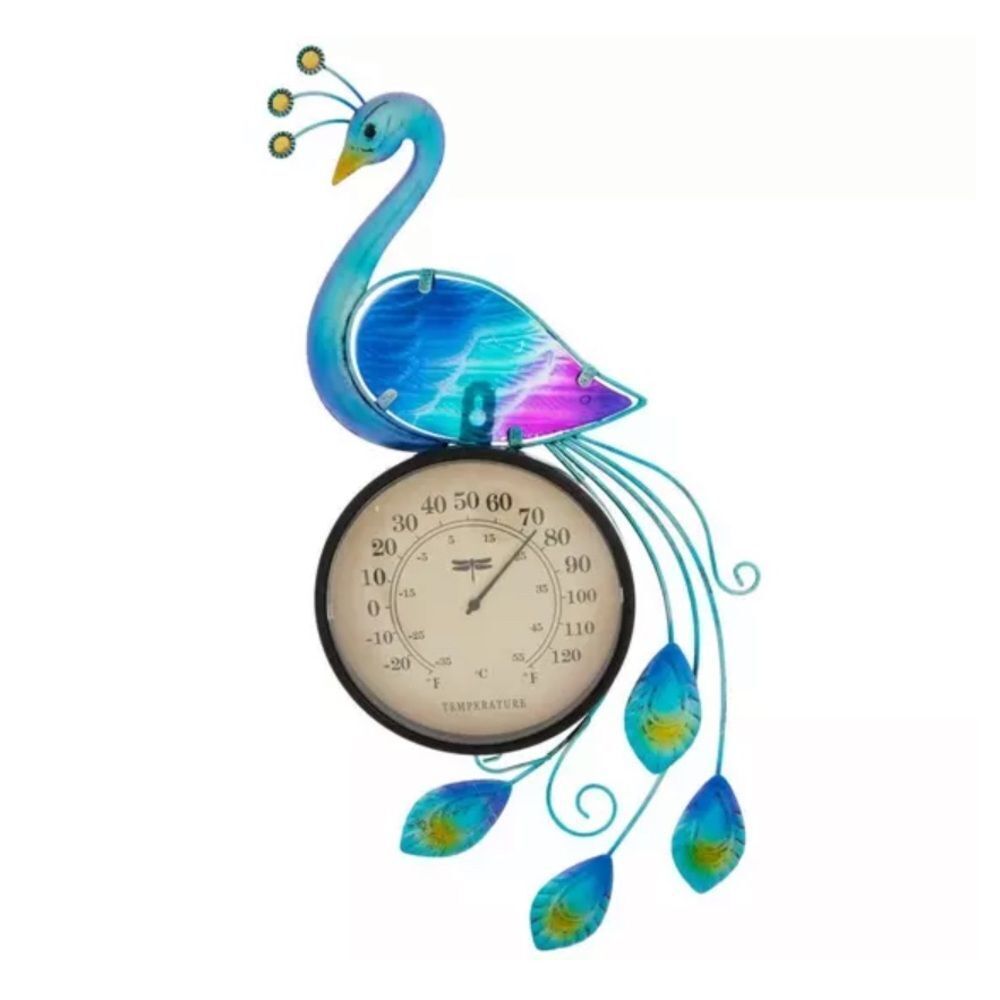 Blue Peacock Metal Wall Thermometer